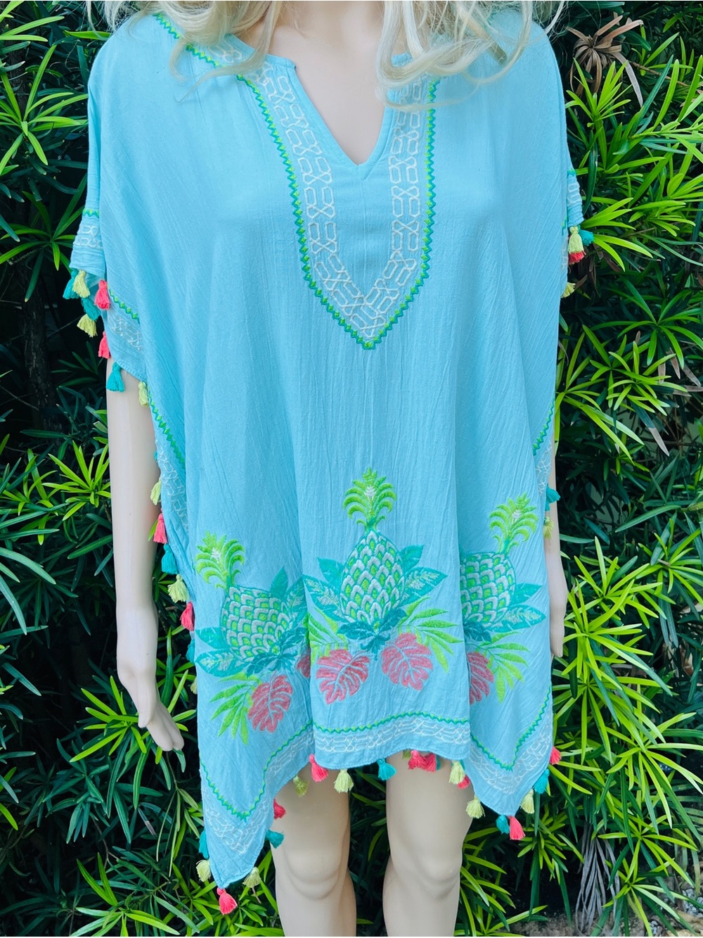 Spartina  Aqua Pineapple Embroidered Swim Cover-Up